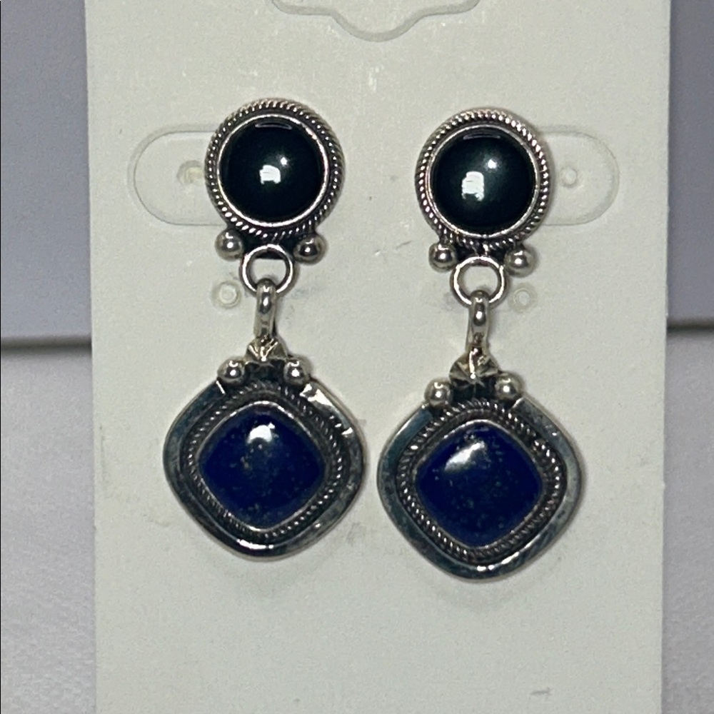 NWOT Genuine Blue Lapis Gemstone Sterling Silver Designer Drop Earrings
